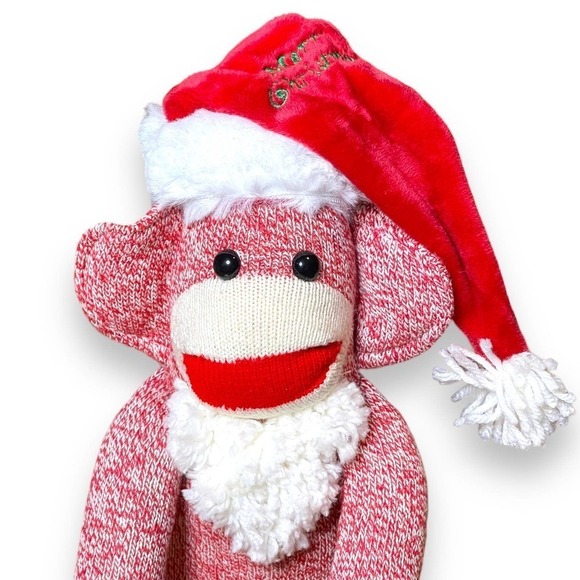 Santa Sock Monkey Stuffed Animal Toy Ozark Mountain Kids USA NOS Folk Art - Picture 10 of 11